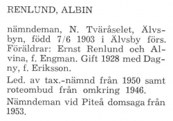 Renlund Albin Älvsby Landskommun 1957