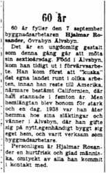 Rosander Hjalmar Övrabyn 60 år 7  Sept 1954 NK