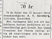 Sandberg August Verner Lillträsk 70 år 14 jan 1952 nk