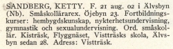 Sandberg Betty Från boken Sveriges Småskollärarinnor tryckt 1945