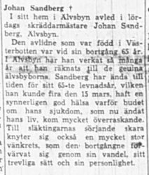 Sandberg Johan Älvsbyn död 3 Maj 1949 NK