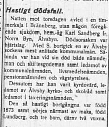 Sandberg Karl Norra byn död 27 jan 1919 PT
