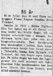 Sandin Frans August Tväråselet 85 år 30 maj 1962 Nk