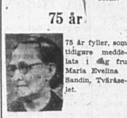 Sandin Maria Evelina Sandin Tväråselet 75 år 24 Aug 1957 PT