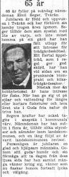 Seger Emil Tvärån 65 år 16 Sept 1957 PT