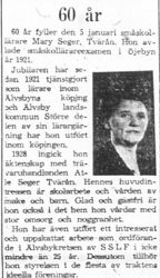 Seger Mary Tvärån 60 år 4 Jan 1962 PT