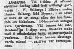Selberg Hanna Älvsbyn död 7 Juni 1904 NA