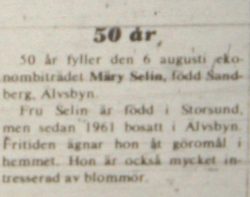 Selin Märy Älvsbyn 50 år 5 aug 1972 NK