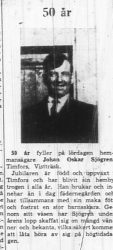 Sjögren Johan Oskar Timfors 50 år 15 Juni 1951 NK