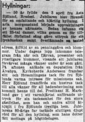 Sjölund Asta Bredsel 50 år 7 April 1938 NK