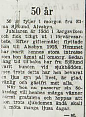 Sjölund Emma Älvsbyn 50 år 5 sept 1953 PT