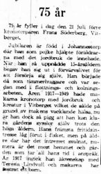 Söderberg Frans Vitberget 75 år 21 Juli 1965 PT