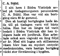 Ståhl Carl Andreas Södra Vistträsk död 3 Juni 1959 NK