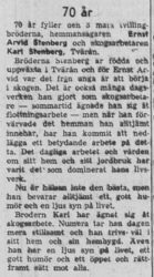 Stenberg Ernst Arvid och Karl Stenberg Tvärån 70 år 3 Mars 1958 NK