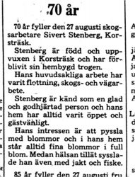 Stenberg Sivert Stenberg Korsträsk 70 år 26 Aug 1975 PT