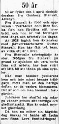 Stenvall Gunborg Älvsbyn 50 år 31 Mars 1964 PT
