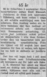 Stenvall Johan Emil Kälsberg 65 år 4 Sept 1957 NK