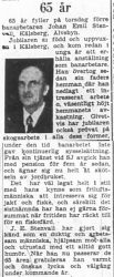 Stenvall Johan Emil Kälsberg 65 år 5 Sept 1957 PT