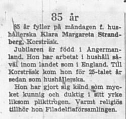 Strandberg Klara Margareta Korsträsk 85 år 12 Dec 1966 NK