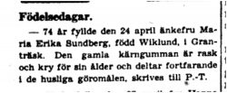 Sundberg Erika Granträsk 74 år 25 April 1941 PT