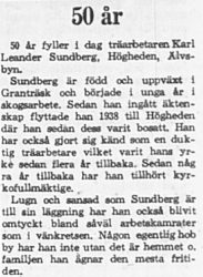 Sundberg Karl Leander Högheden 50 år 23 feb 1965 PT