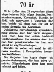 Sundin Nils Algot Korsträsk 70 år 11 Sept 1965 PT
