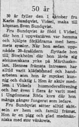 Sundkvist Karin Vidsel 50 år 1 okt 1965 NK