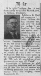 Åhlund Knut Emil Tväråsel 75 år 11 maj 1957 PT