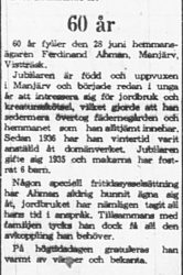 Åhman Ferdinand Manjärv 60 år 25 Juni 1965 PT