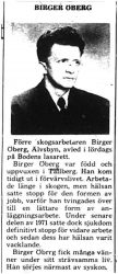 Öberg Birger Älvsbyn död 22 April 1975 PT