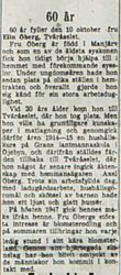 Öberg Elin Tväråselet 60 år 10 Okt 1953 nk