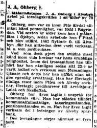 Öberg Johan Albert Älvsbyn död 31 Mars 1941 PT