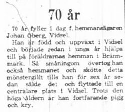 Öberg Johan Vidsel 70 år 3 Juli 1965 PT