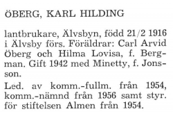 Öberg Karl Hilding Älvsby Köping 1957