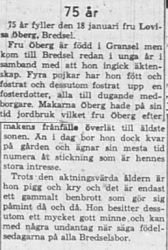 Öberg Lovisa Bredsel 75 år 16 Jan 1960 NK