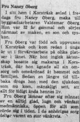 Öberg Nancy Korsträsk död 13 Juni 1962 Nk