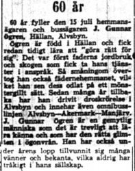 Ögren J. Gunnar Hällan 60 år 15 Juli 1954 NK