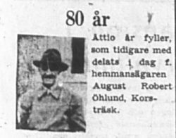 Öhlund August Robert Korsträsk 80 år 23 Aug 1957 PT