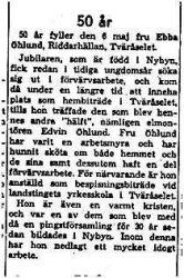 Öhlund Ebba Riddarhällan 50 år 5 Maj 1958 NK