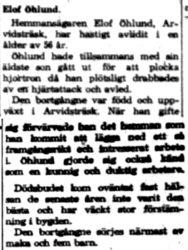 Öhlund Elof Arvidsträsk död 19 juli 1960 NK