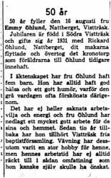 Öhlund Emmy Nattberg 50 år 15  Aug 1958 NK