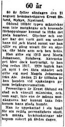 Öhlund Ernst Nybyn 60 år 20 Aug 1949 NK