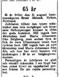 Öhlund Ernst Nybyn 65 år 20  Aug 1954 NK