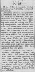 Öhlund Gunnar Granträsk 65 år 20 Jan PT