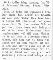 Öhlund Johanna Södra Vistträsk 60 år 8 Dec 1966 NSD