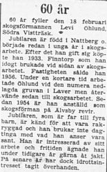 Öhlund Levi Södra Vistträsk 60 år 17 feb 1965 PT