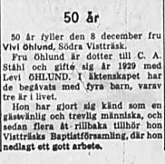 Öhlund Vivi Södra Vistträsk 50 år 8 dec 1956 nk