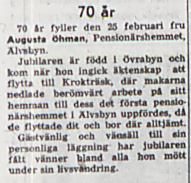 Öhman Augusta Älvsbyn 70 år 25 feb 1957 NK