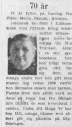 Öhman Hilda Maria Älvsbyn 70 år 26 Juni 1957 PT