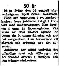 Öhman Kjell Korsträsk 50 år 19 Aug 1961 NK